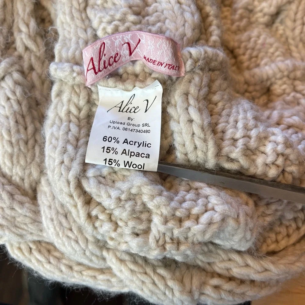 Alice V Italy Chunky Cable Knit Infinity Scarf Alpaca Wool Blend Oatmeal Beige